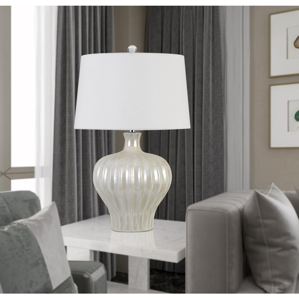 Gleaming Pearl Finish Table Lamp Set (2 Pc) 33.0"