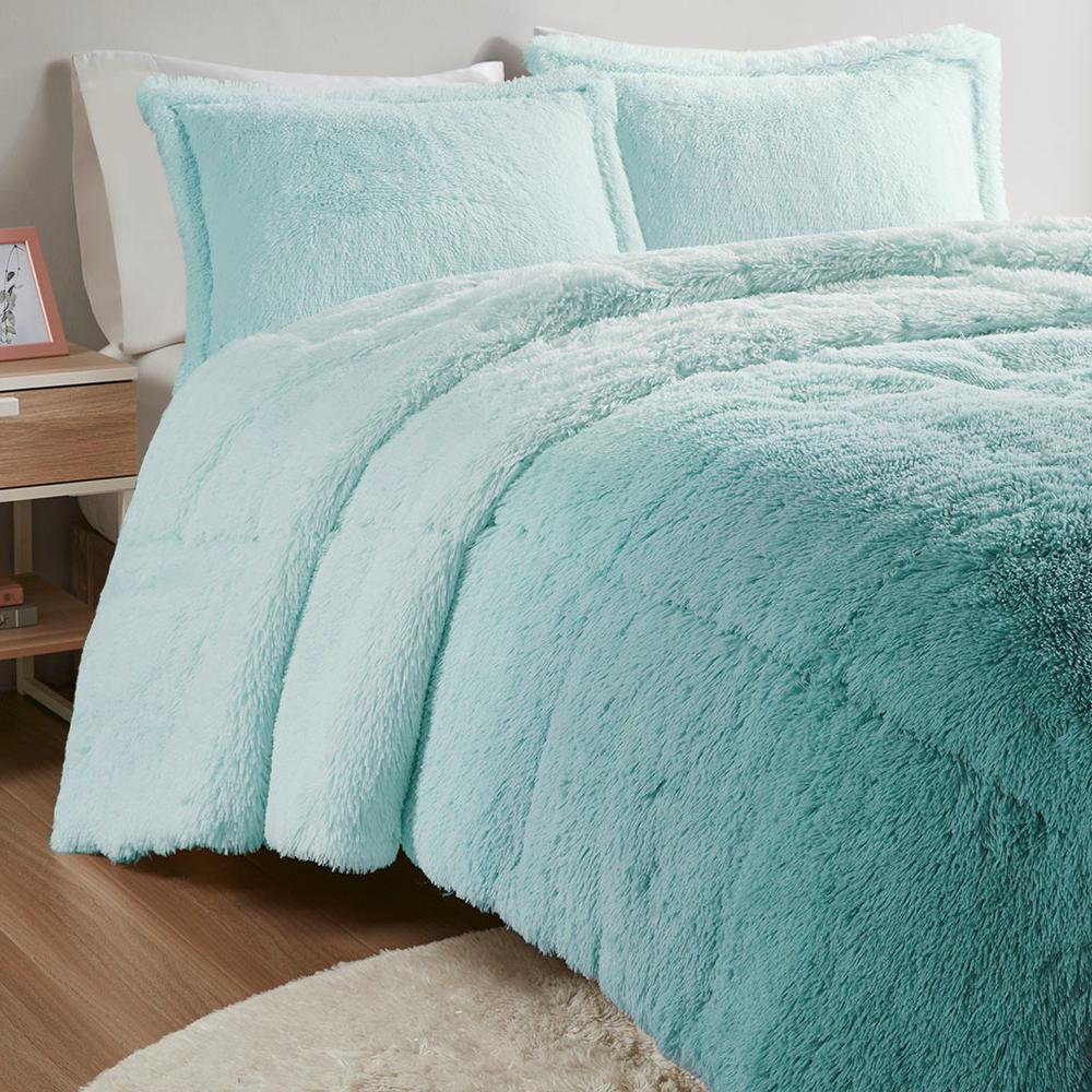 Turquoise/Teal - Trendy Shaggy Faux Fur Comforter Set (3 Piece) Full/Queen