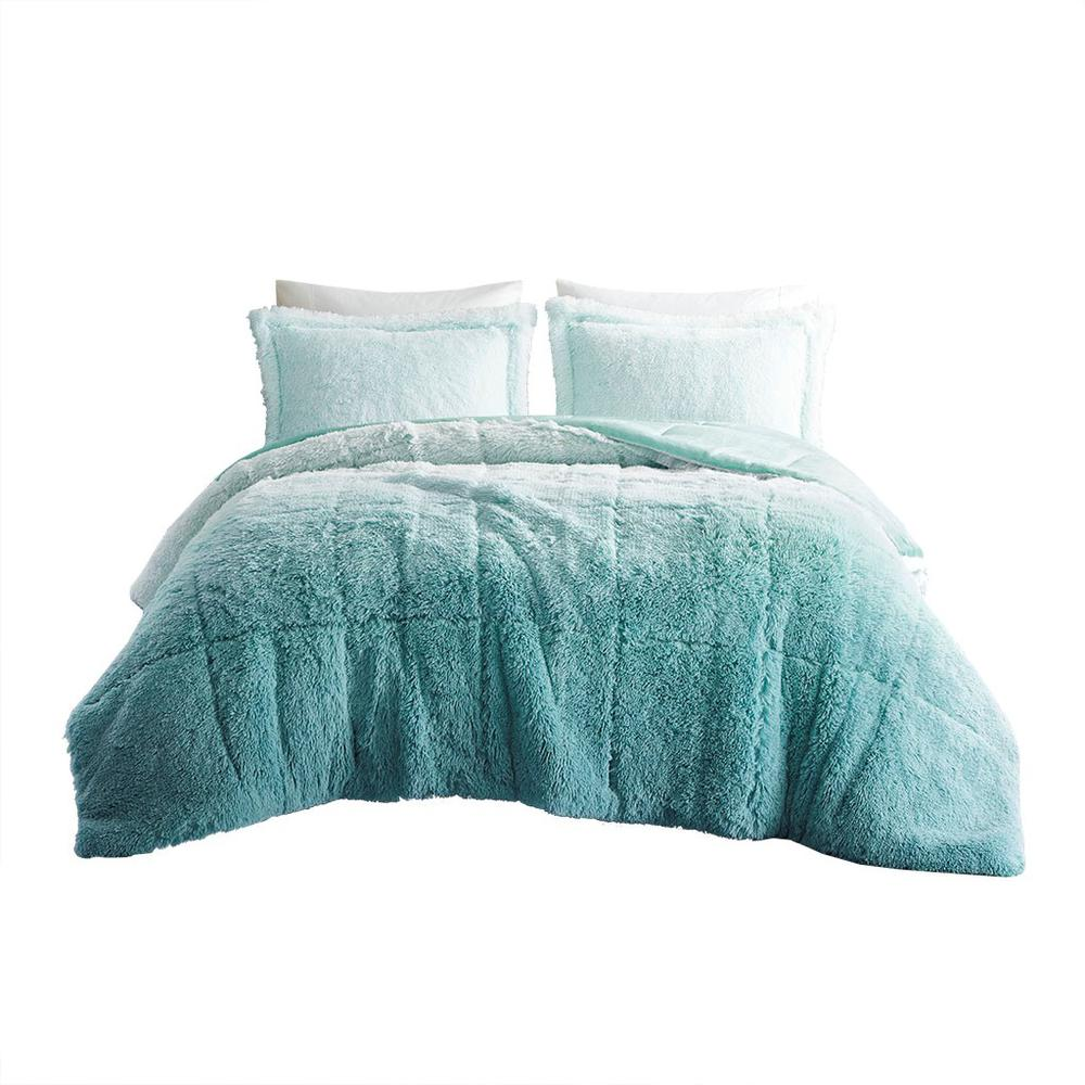 Turquoise/Teal - Trendy Shaggy Faux Fur Comforter Set (3 Piece) Twin/Twin XL