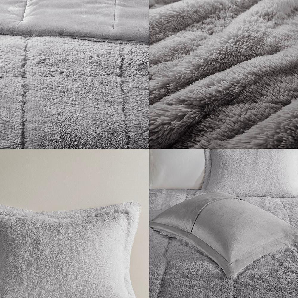 Greyish/Black - Trendy Shaggy Faux Fur Comforter Set (3 Piece) Full/Queen