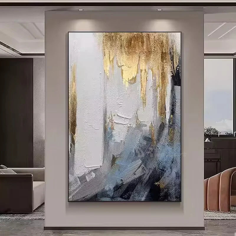 Expression, Modern Handmade Gold Foil Acrylic Oil Painting On Canvas - Frameless